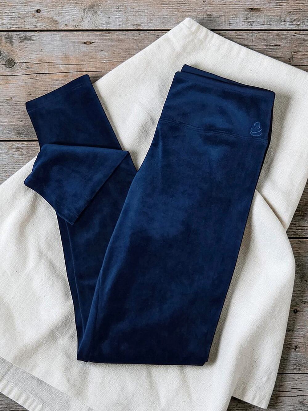 Cuddl Duds Soft Stretchy Blue Velour Velvet Legging Pants S